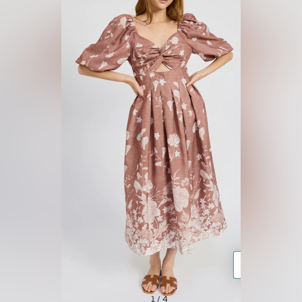 NWT $140 Anthropologie En Saison Monet Puff-Sleeve Square-Neck Midi Dress XSP